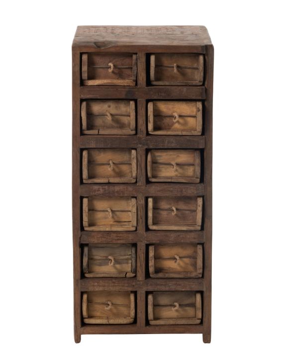 Cómoda mid-century en madera reciclada marrón envejecido.