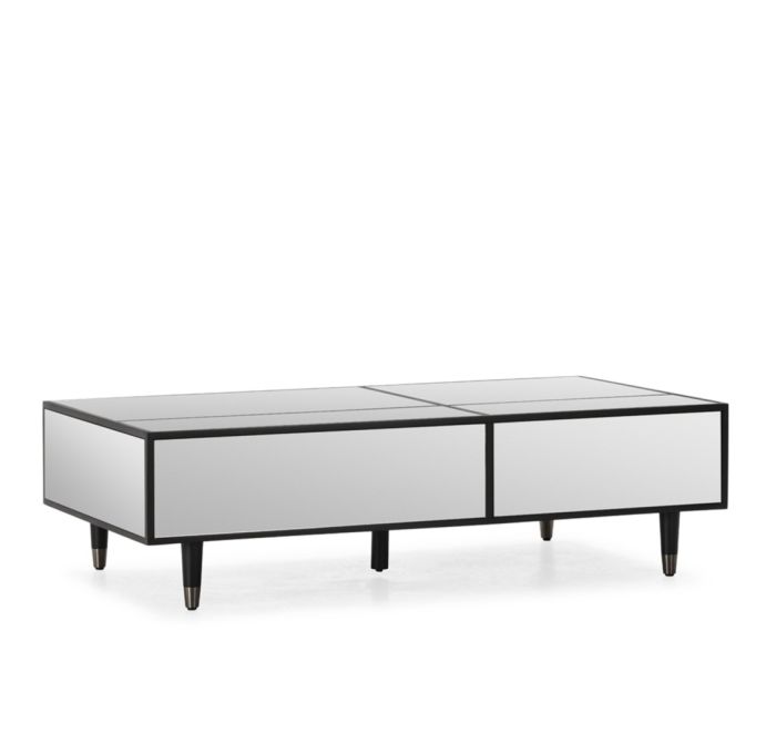 Mesa de centro art decó en madera negra con espejos revestidos.