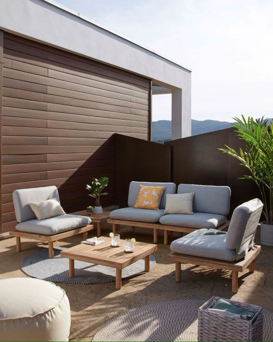 Set Exterior Viridis 4 Sillones 2 Mesas Madera Acacia, 80 / 70 Cm