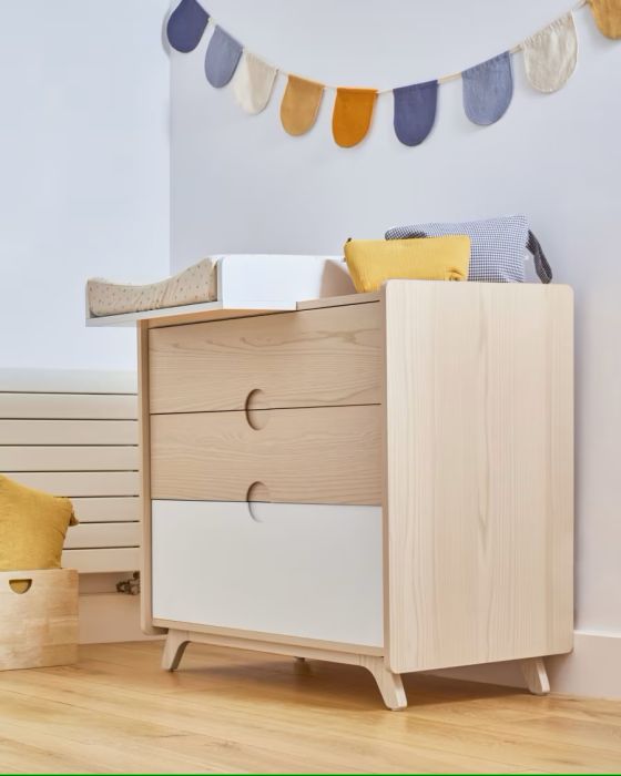 Cómoda Nunila Madera Natural Blanco, 90 Cm