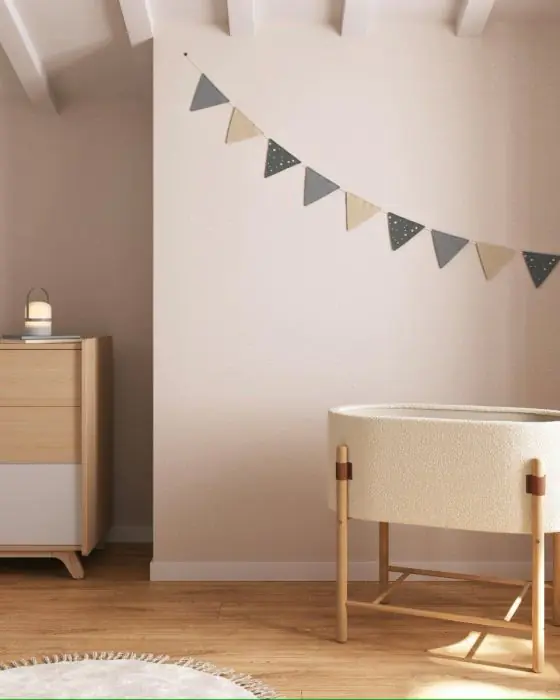 Cuna Convertible Tejido Borreguillo Beige Madera Haya, 46 Cm