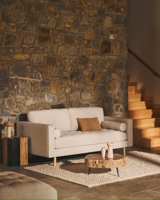 Sofá 2 Plazas Chenilla Perla Madera Acabado Wengué, 182 Cm