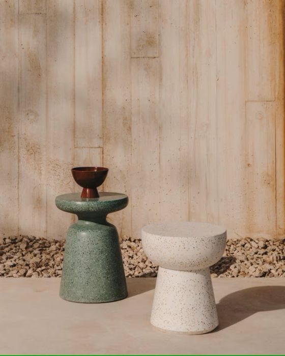 Mesa Auxiliar Exterior Terrazo Acabado Verde, Ø 39 Cm
