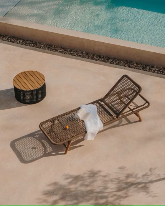 Mesa Centro Cuerda Negro Madera Maciza Acacia Acero, Ø70 Cm