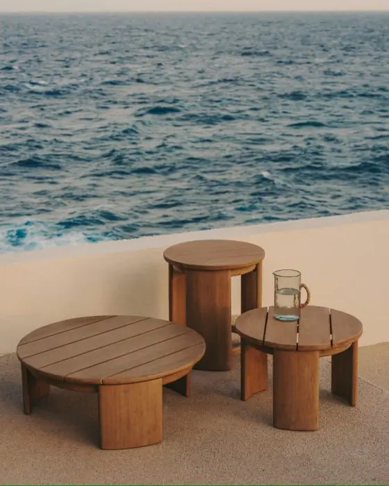 Mesa Auxiliar Redonda Jardín Madera Maciza Eucalipto, 56 Cm