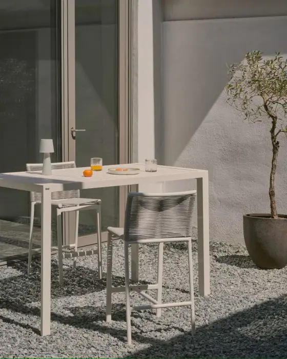 Taburete Exterior Cuerda Aluminio Blanco, 46 Cm