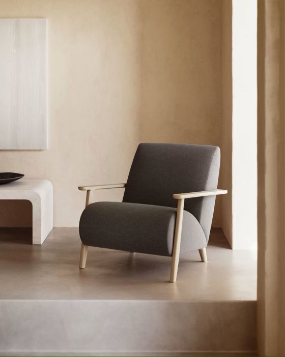 Sillón Negro Patas Madera Fresno Natural, 77 Cm