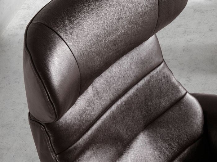 Sillón Giratorio Relax Cuero Negro Madera Chapada Nogal Acero, 79 Cm