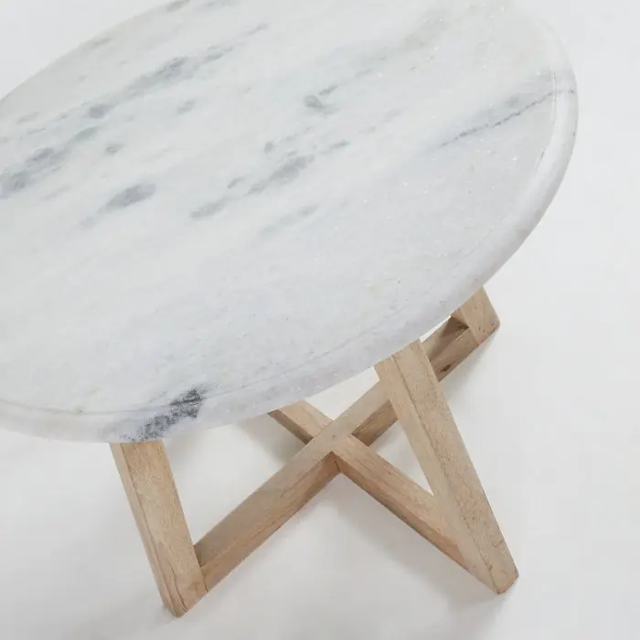 Mesa Auxiliar Nórdica Mármol Madera Salón, 50 Cm