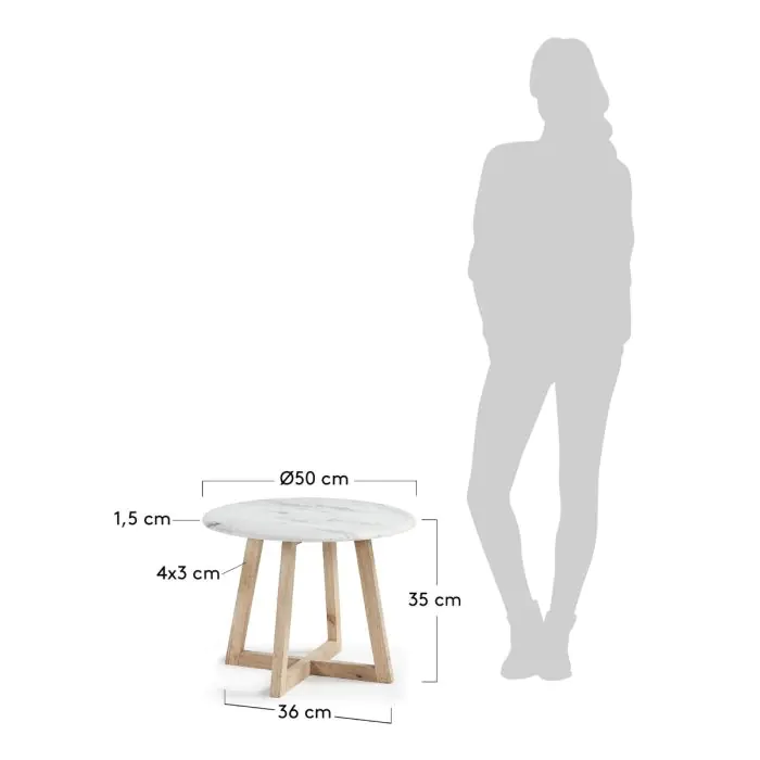 Mesa Auxiliar Nórdica Mármol Madera Salón, 50 Cm