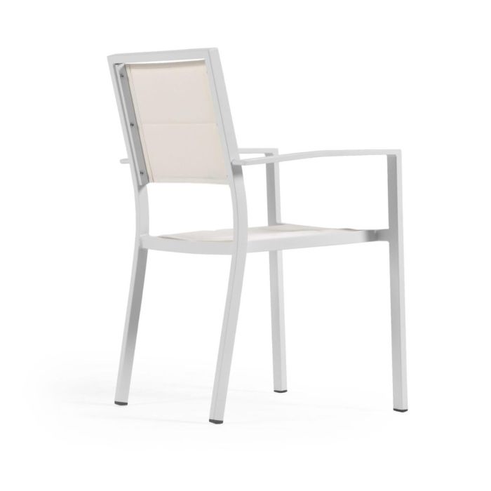 Silla Exterior Moderna Aluminio Textil Blanco, 55 Cm