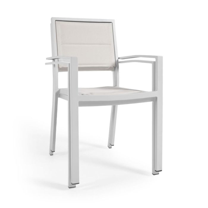 Silla Exterior Moderna Aluminio Textil Blanco, 55 Cm