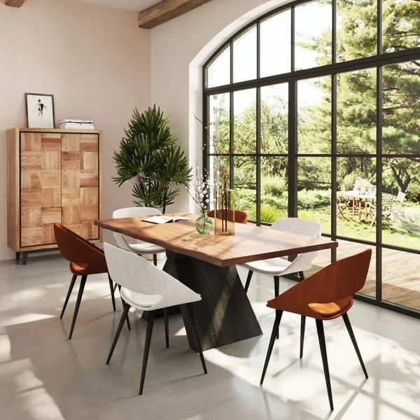 Silla Comedor Tejido Pana color Teja Acero, 51 Cm