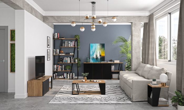 Mueble Tv  Moderno  Madera Negro Albi, 145 Cm