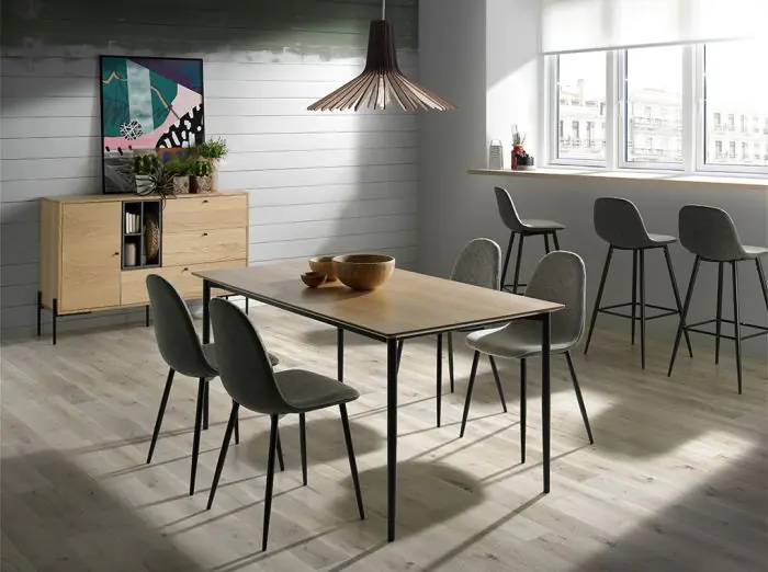 Mesa Comedor Fija Madera Roble Patas Metal Negro, 160 Cm