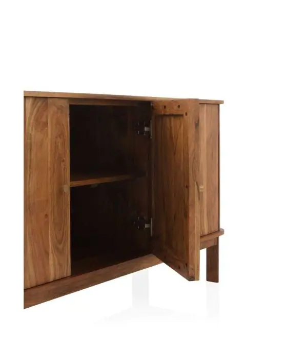 Aparador 3 Puertas Madera Natural Acacia, 145 Cm