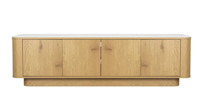 Mueble de TV en madera roble natural y sobre efecto mármol 180 cm