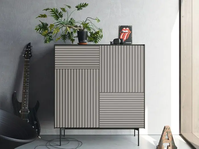 Aparador Alto 3 Puertas 1 Cajón Plisado Laminado, 123'6 Cm