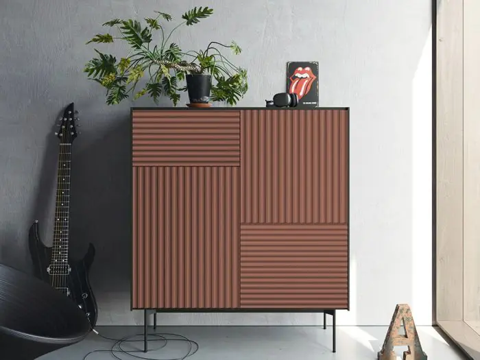 Aparador Alto 3 Puertas 1 Cajón Plisado Laminado, 123'6 Cm