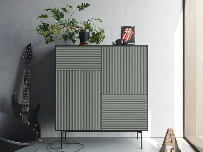 Aparador Alto 3 Puertas 1 Cajón Plisado Laminado, 123'6 Cm