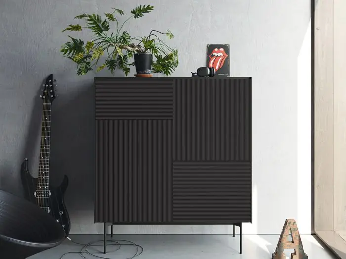 Aparador Alto 3 Puertas 1 Cajón Plisado Laminado, 123'6 Cm