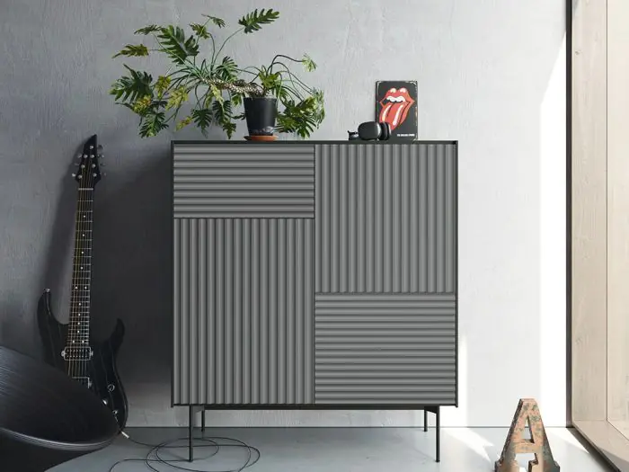 Aparador Alto 3 Puertas 1 Cajón Plisado Laminado, 123'6 Cm