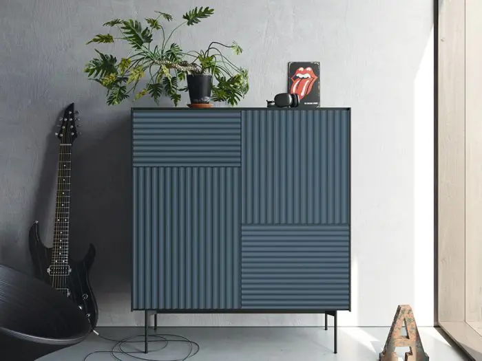 Aparador Alto 3 Puertas 1 Cajón Plisado Laminado, 123'6 Cm