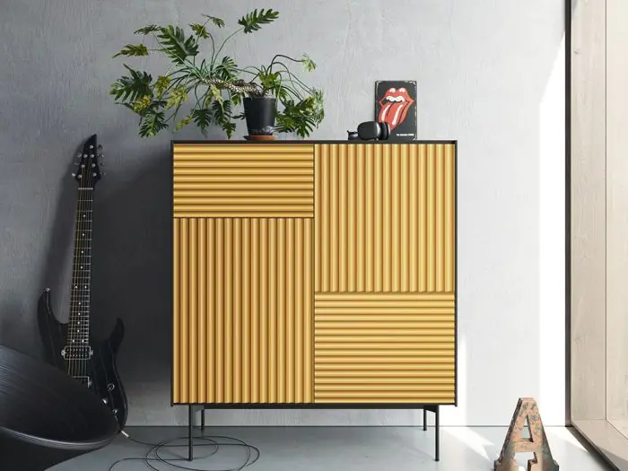 Aparador Alto 3 Puertas 1 Cajón Plisado Laminado, 123'6 Cm