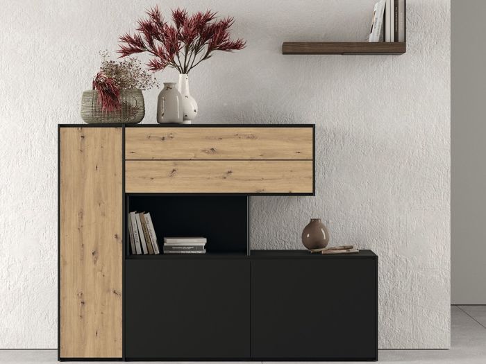 Aparador Alto Asimétrico 3 Puertas 2 Cajones Laminado, 155 Cm