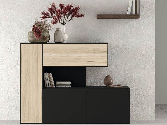 Aparador Alto Asimétrico 3 Puertas 2 Cajones Laminado, 155 Cm