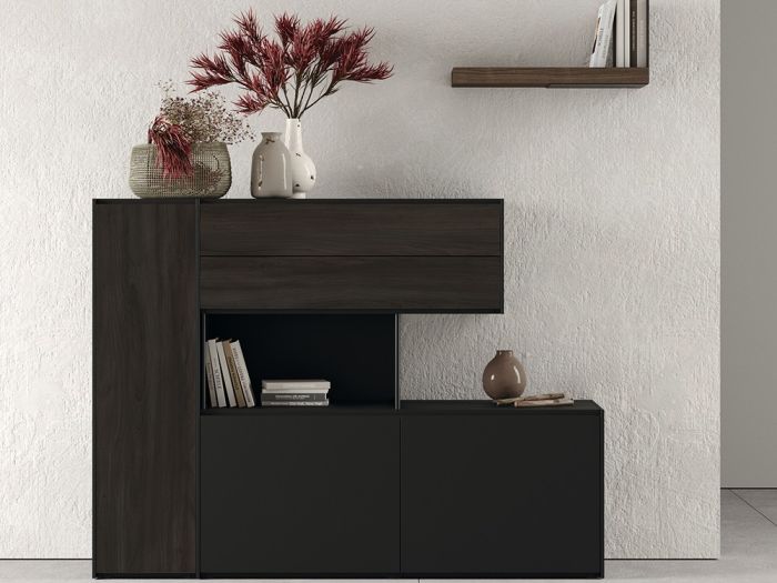 Aparador Alto Asimétrico 3 Puertas 2 Cajones Laminado, 155 Cm