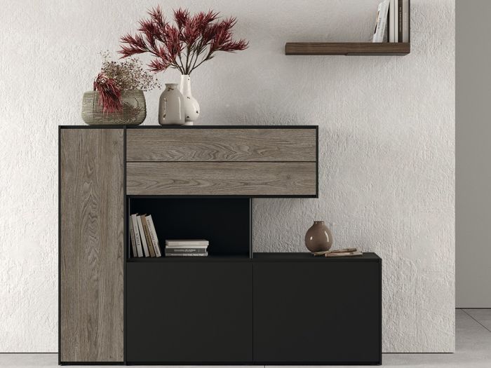 Aparador Alto Asimétrico 3 Puertas 2 Cajones Laminado, 155 Cm