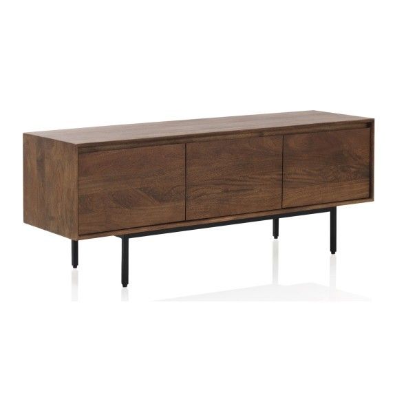 Aparador Bajo 3 Puertas Lisas Madera Mango Metal, 140 Cm