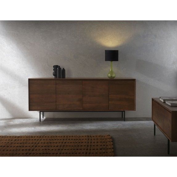 Aparador Bajo 3 Puertas Lisas Madera Mango Metal, 140 Cm