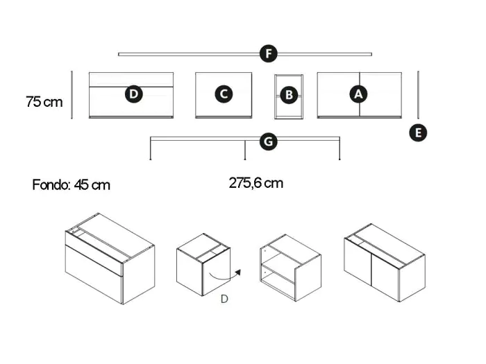 Aparador 3 Puertas 2 Cajones Laminado Liso, 275'6 Cm