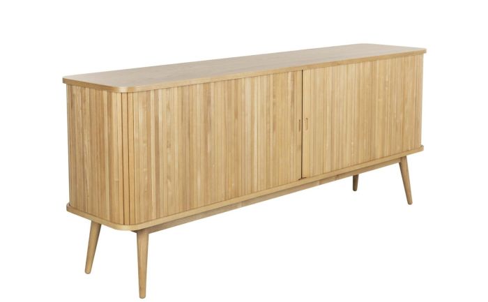 Aparador en chapa de fresno natural con baldas de cristal 180 cm