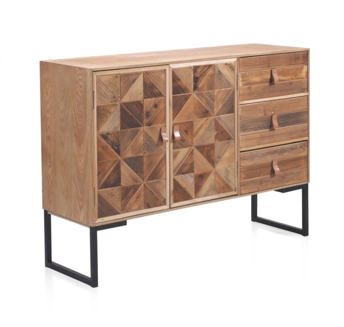 Aparador Vintage Madera Fresno Reciclado Base Metálica, 110 cm
