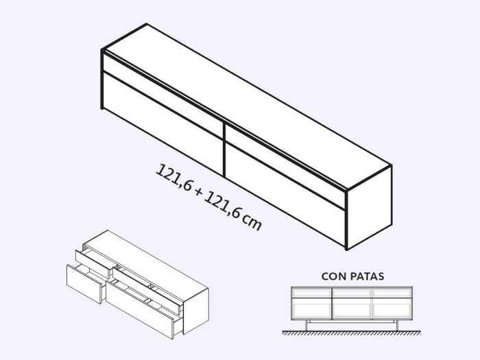 Aparador 4 Cajones Laminado, 245'2 Cm