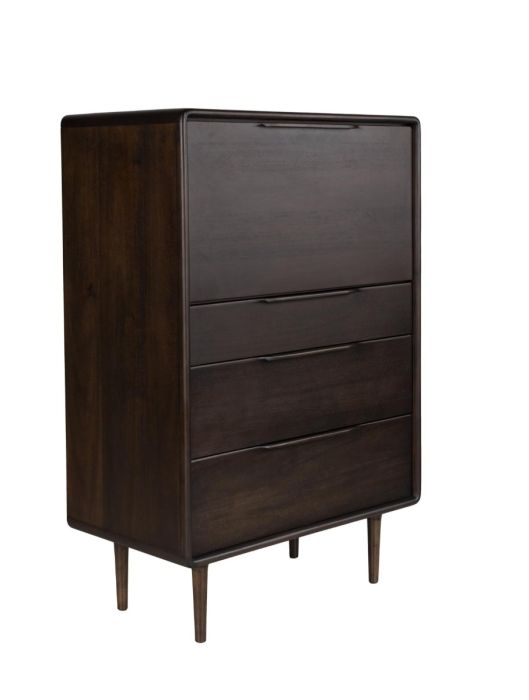 Aparador en madera de acacia marrón oscuro con 4 compartimentos 80 cm