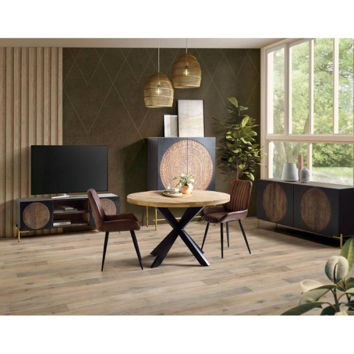 Aparador Madera Mango Color Nogal Metal Dorado, 173 Cm
