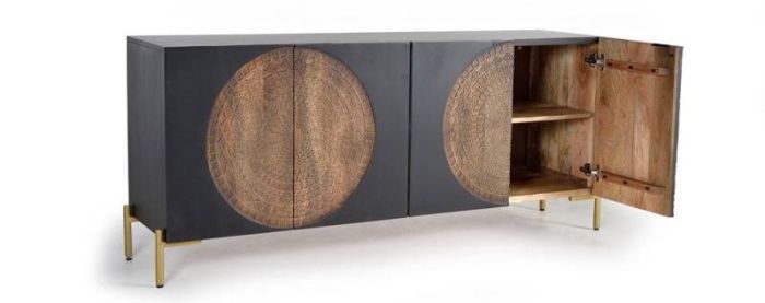 Aparador Madera Mango Color Nogal Metal Dorado, 173 Cm
