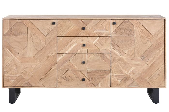 Aparador en madera de acacia natural y metal negro.