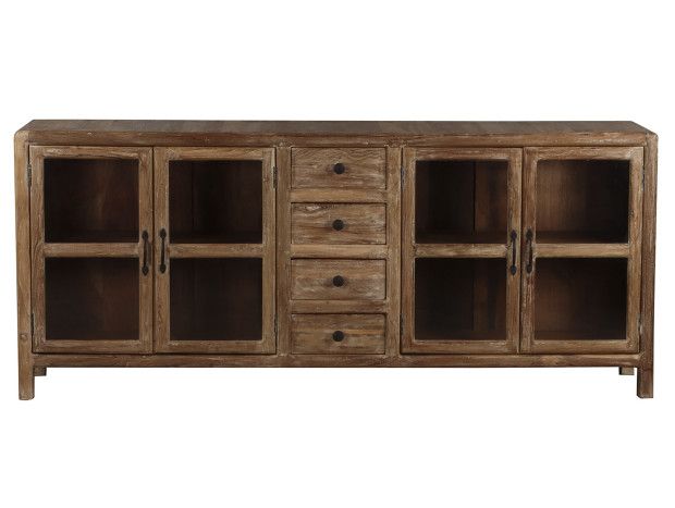 Aparador en madera de teca reciclada marrón con 4 cajones y 4 puertas.