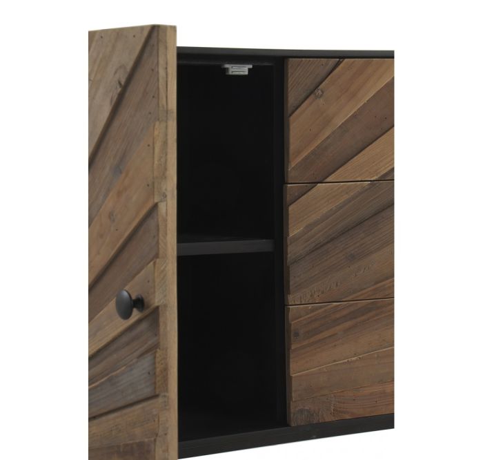 Aparador 2 Puertas 3 Cajones Madera Reciclado Hierro Negro,120 cm