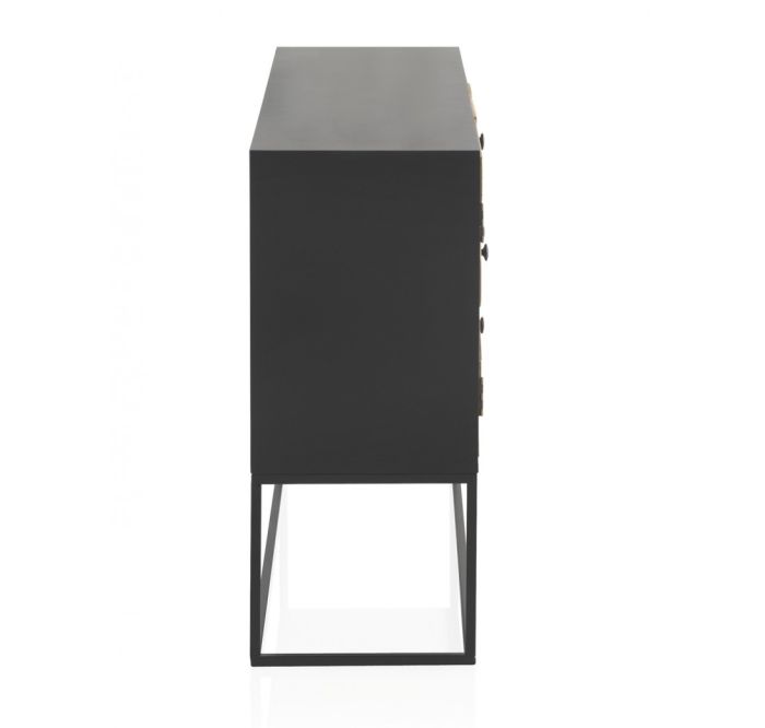 Aparador 2 Puertas 3 Cajones Madera Reciclado Hierro Negro,120 cm
