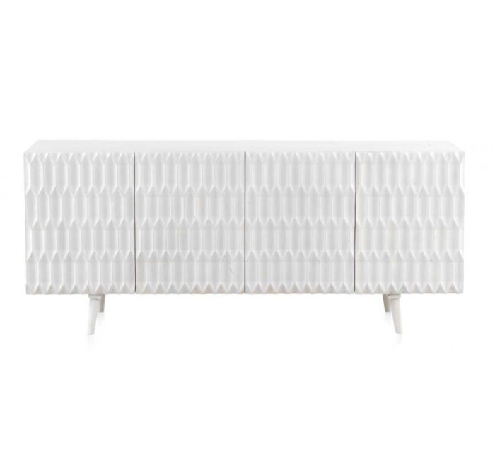 Aparador Rombos Estilo Art Decó Madera Maciza Mango Color Blanco, 177 Cm