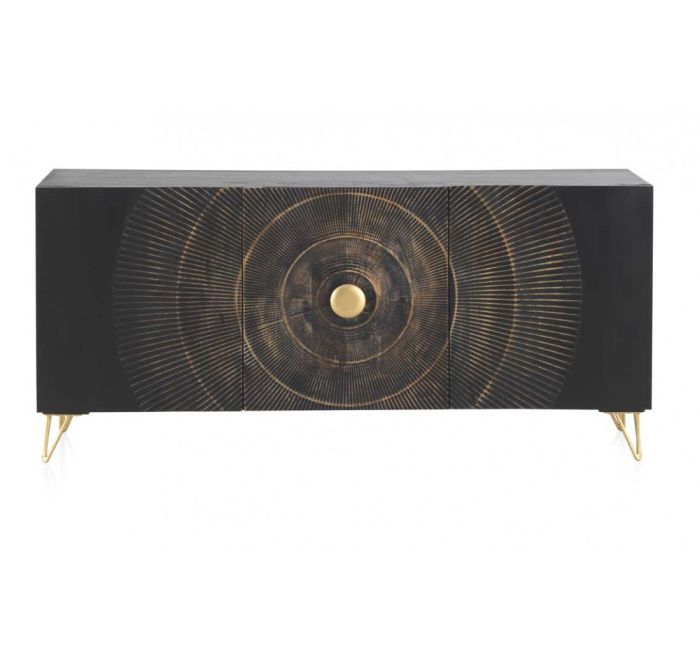 Aparador Mandala Estilo Étnico-Oriental Madera Mango Patas Metal Doradas, 160 Cm