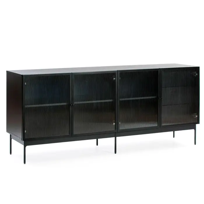Aparador Estilo Retro Madera DM Color Negro Y Cristal 180 cm