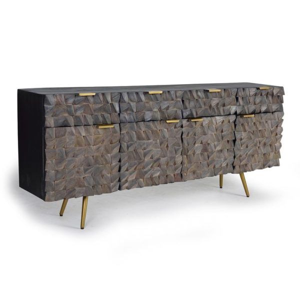 Aparador 4 Puertas Estilo Art Decó Madera Mango Metal Dorado, 190 Cm