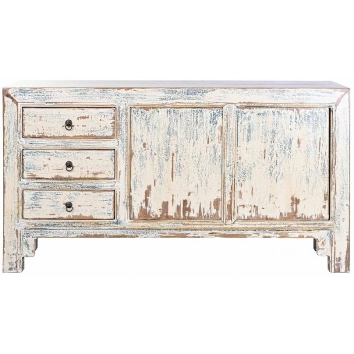 Aparador Estilo Oriental Diseño Vintage Color Crema Envejecido Madera Olmo, 145 Cm